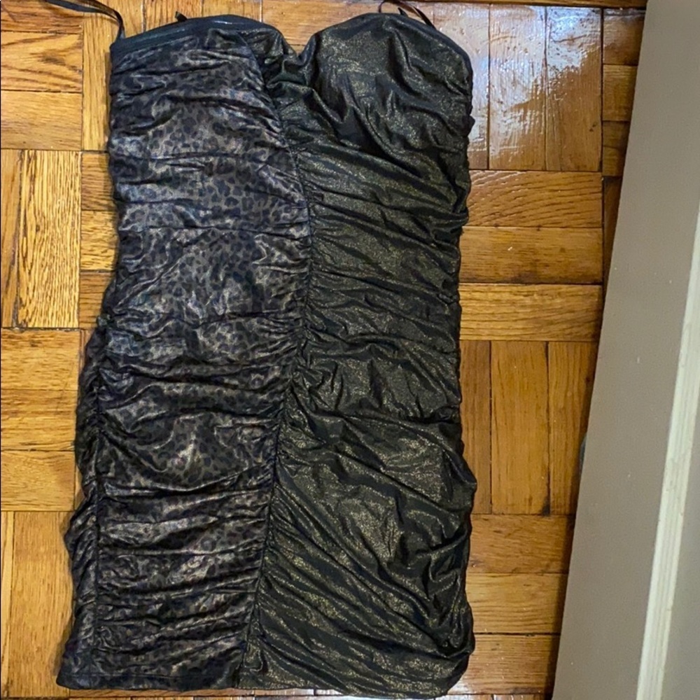 NWT 2Bebe Brown and gold tube mini dress